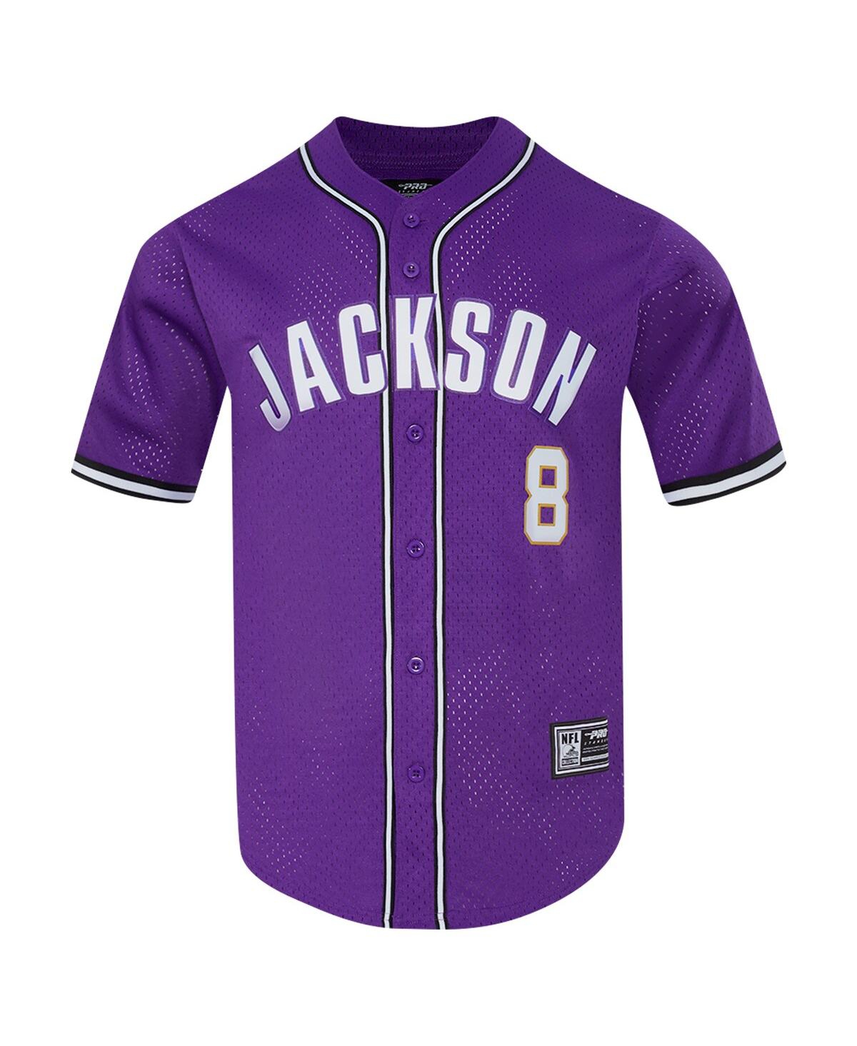 Pro Standard Men's Lamar JacksonBaltimore Ravens Mesh Button-Up Baseball Jersey - Purple