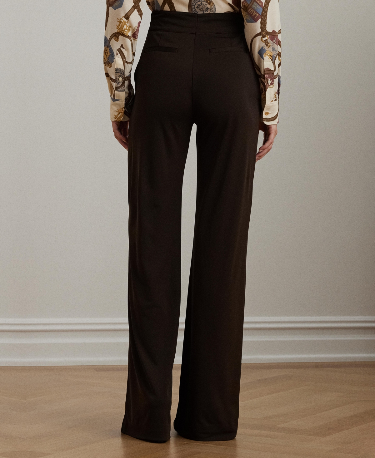 Lauren Ralph Lauren Women's Chain-Trim Pleated Jersey Wide-Leg Pants, Regular & Petite