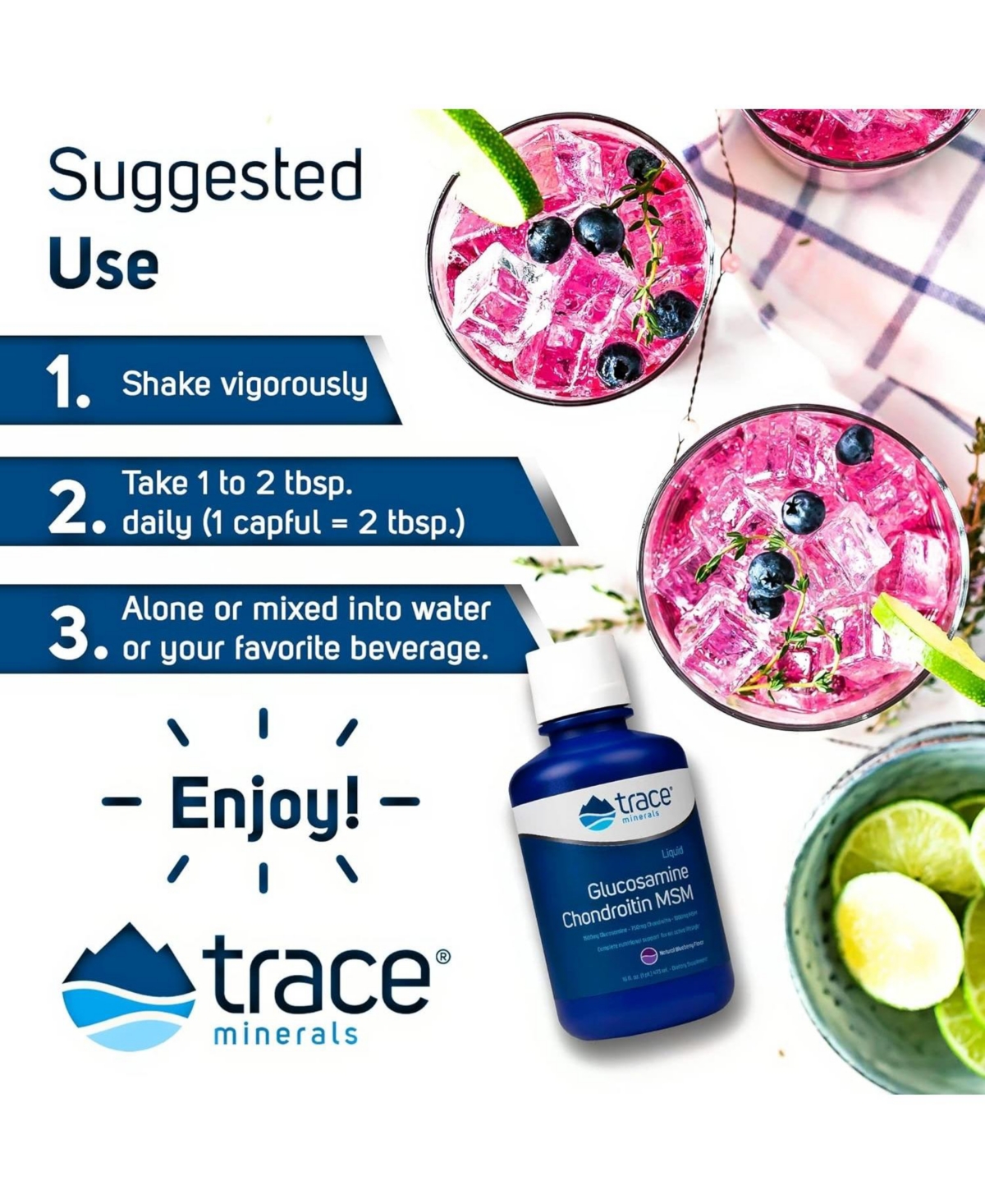 Trace Minerals Liquid Glucosamine Chondroitin Msm | Complete Dietary Supplement for Active Lifestyle | Supports Joints, Cartilage and Mobility | Natur