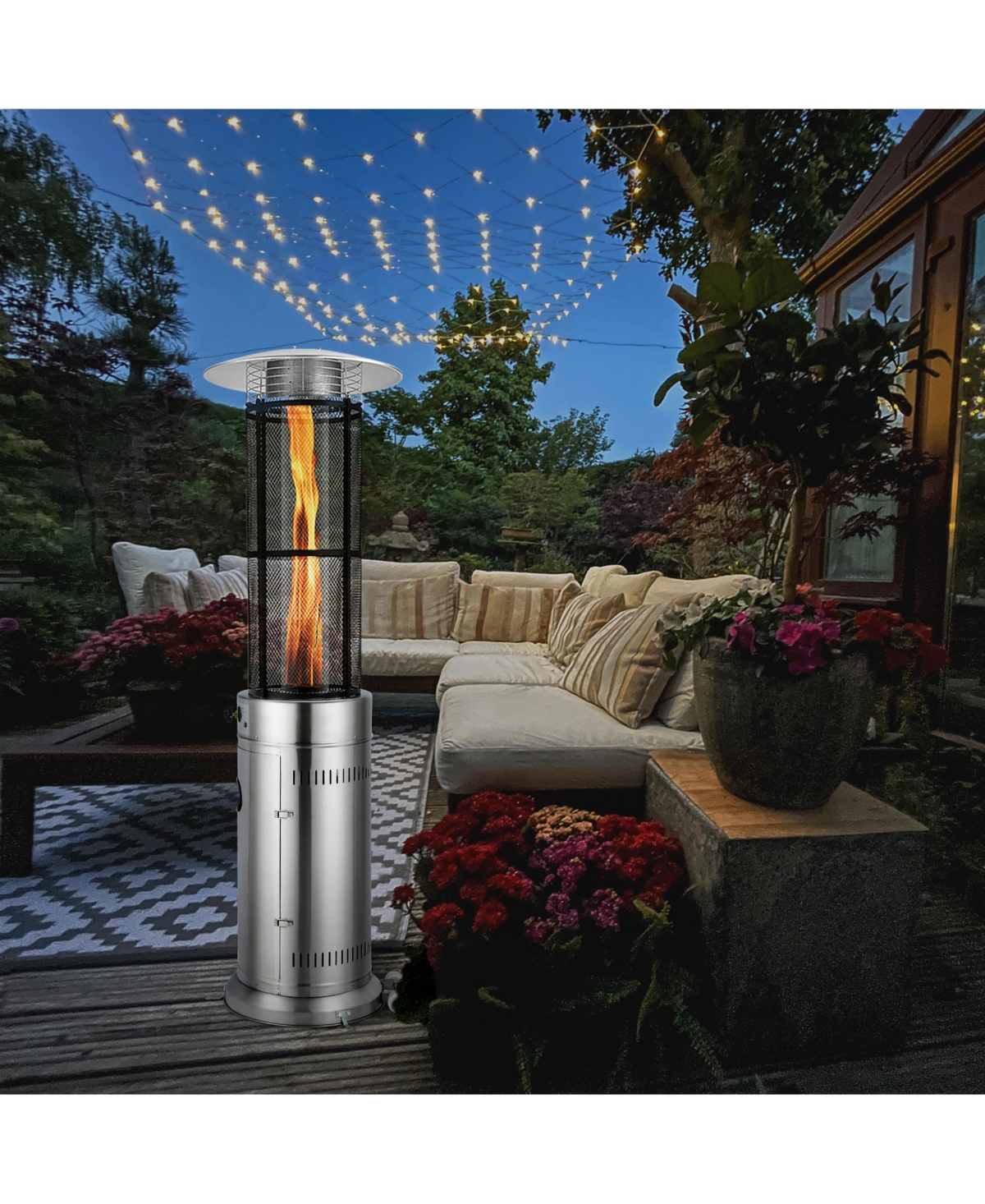 Costway 40000 Btu Patio Heaters Stainless Steel Round Propane Glass Tube Flame