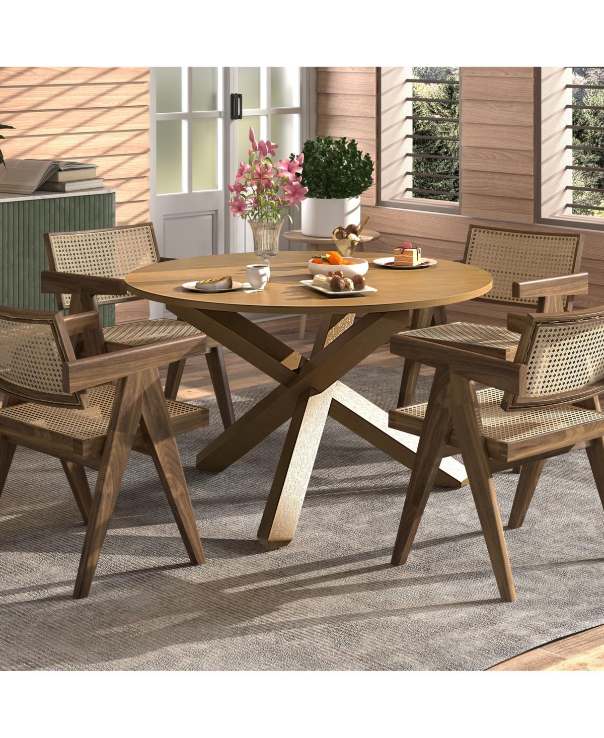 Sugift Inches Round Dining Table with Solid Acacia Wood Legs