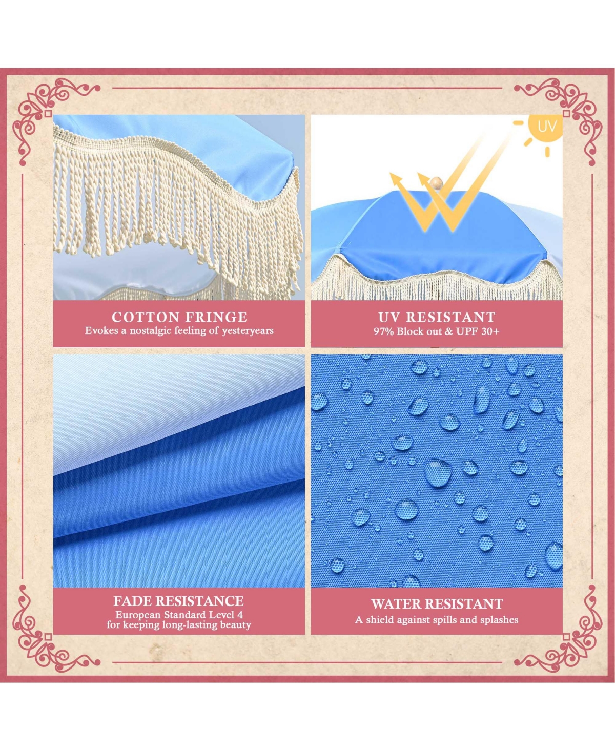 LAGarden Ft Fringe Umbrella Replacement Canopy Top Cover Outdoor Patio Yard