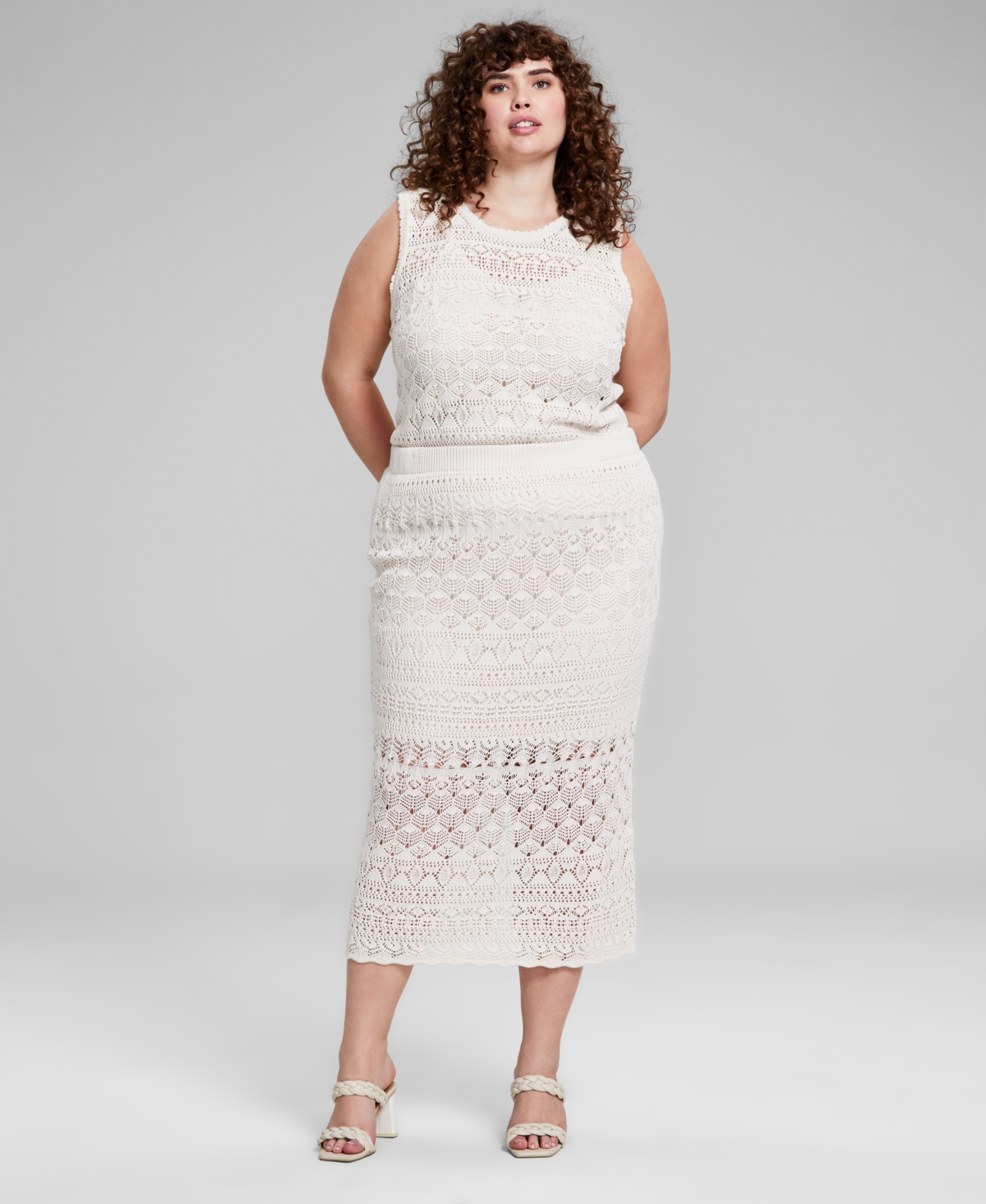 Trendy Plus Size Crochet Midi Skirt, Created for Macy's - Cream