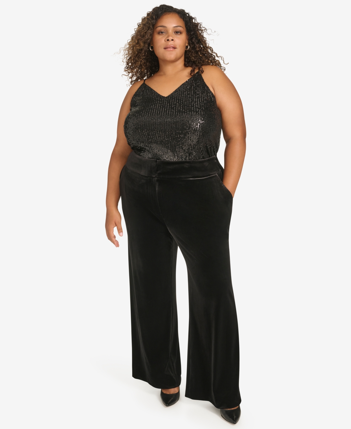 Calvin Klein Plus Size High Rise Wide Leg Velvet Pants