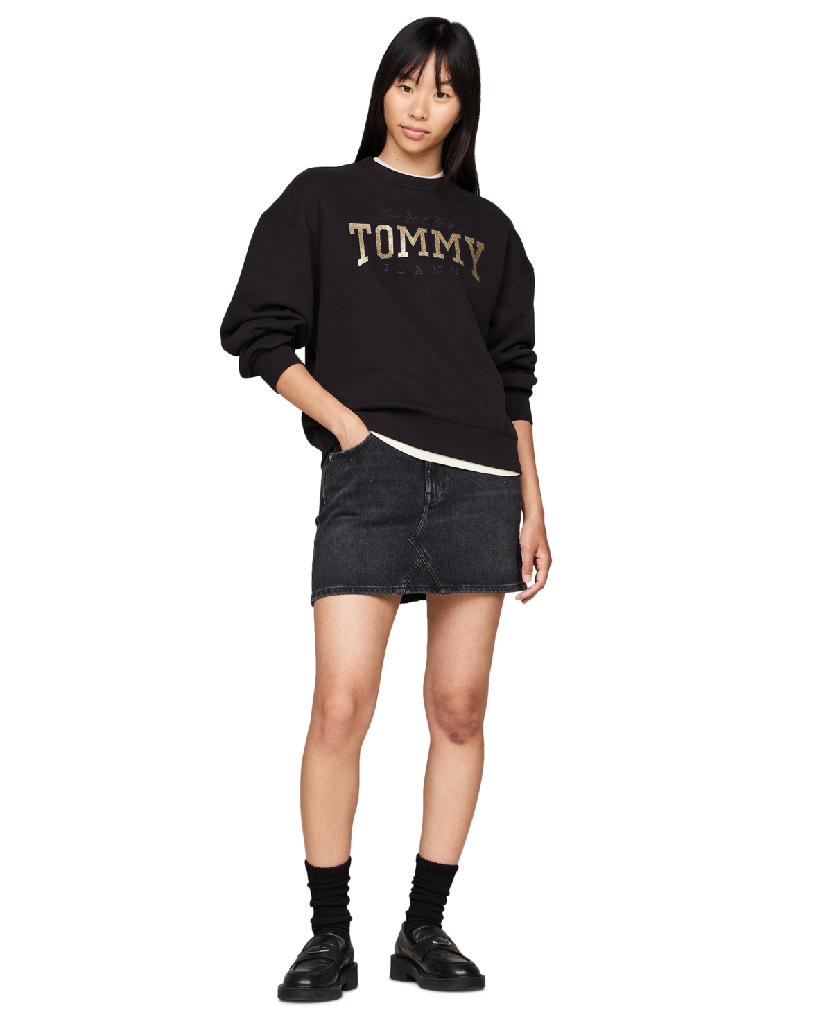 Tommy Jeans Women's Izzie Rhinestone Denim Miniskirt In Denim Black