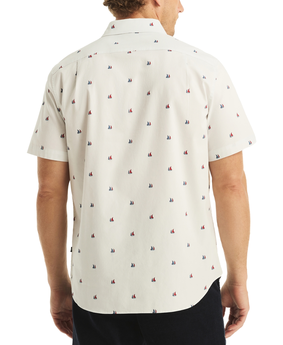 Nautica Men's Short Sleeve Button Front Sailboat Print Shirt