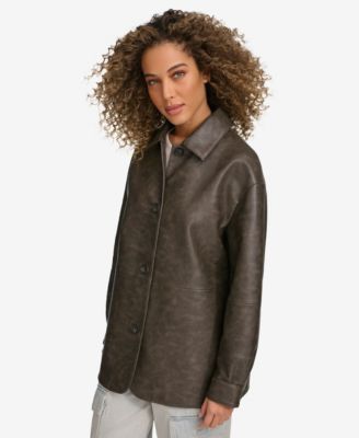 Women's Faux Leather Relaxed Vintage Look Blazer
