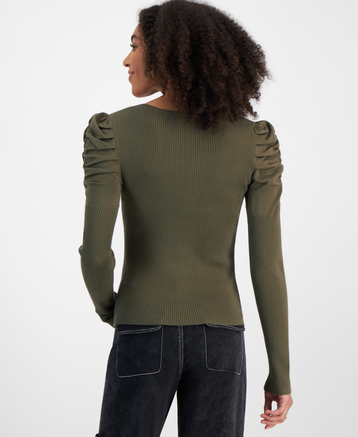 Madden Girl Juniors' Fine Gauge Puff-Sleeve Sweater