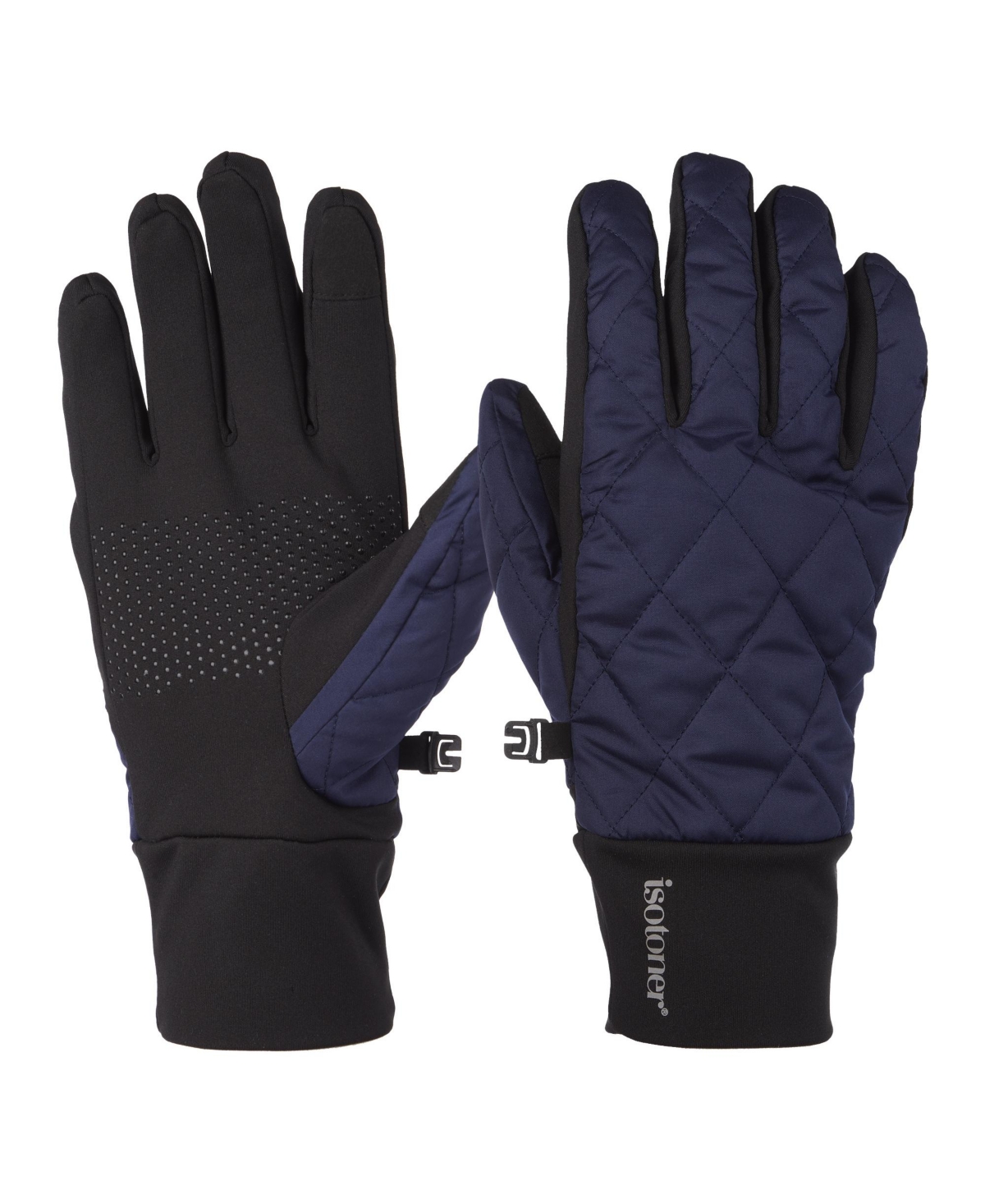 Isotoner Signature Men's Diamond Quilted Pongee and Spandex Water Repellent and Touchscreen Gloves