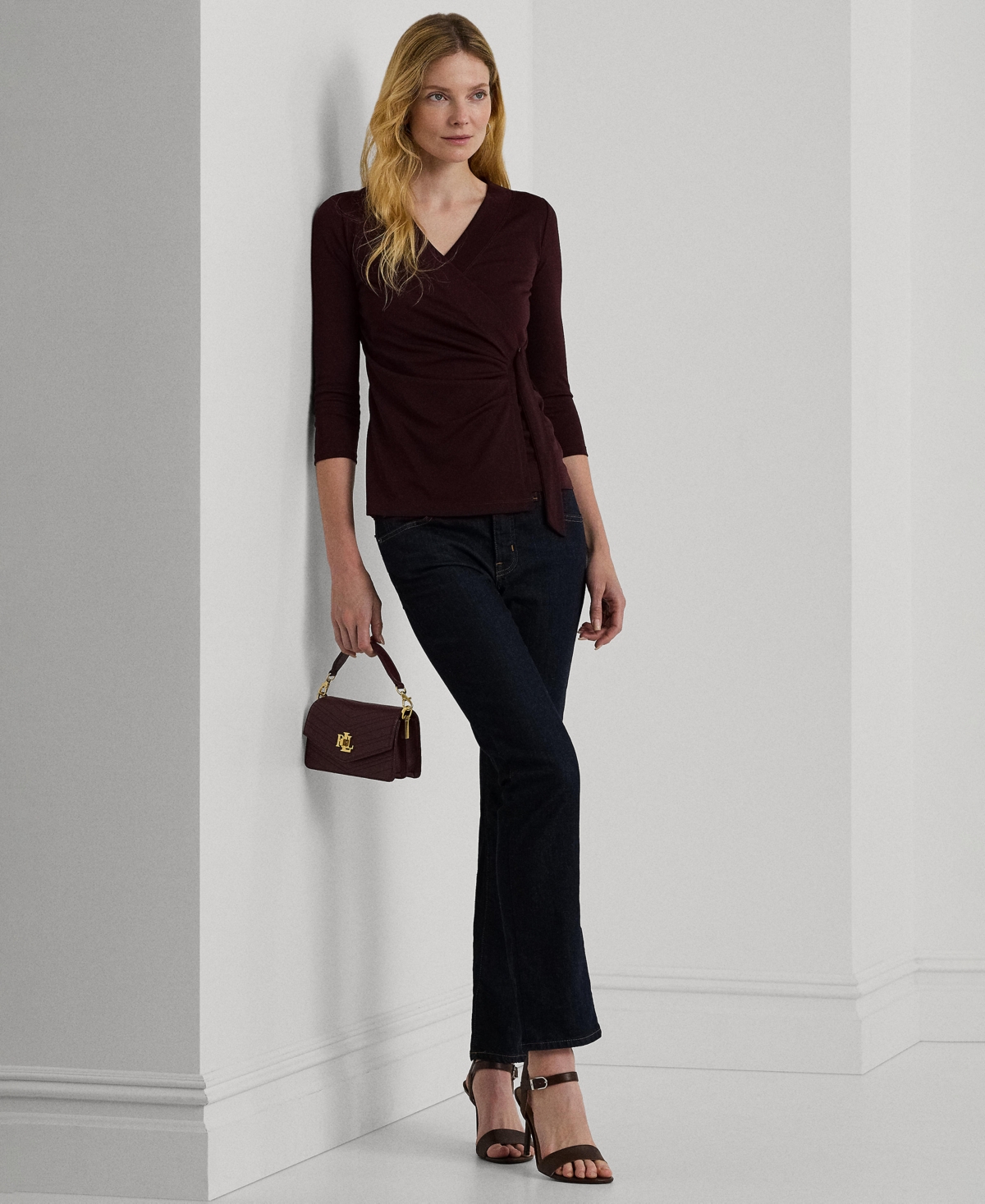 Lauren Ralph Lauren Women's Surplice Neck Stretch Jersey Top