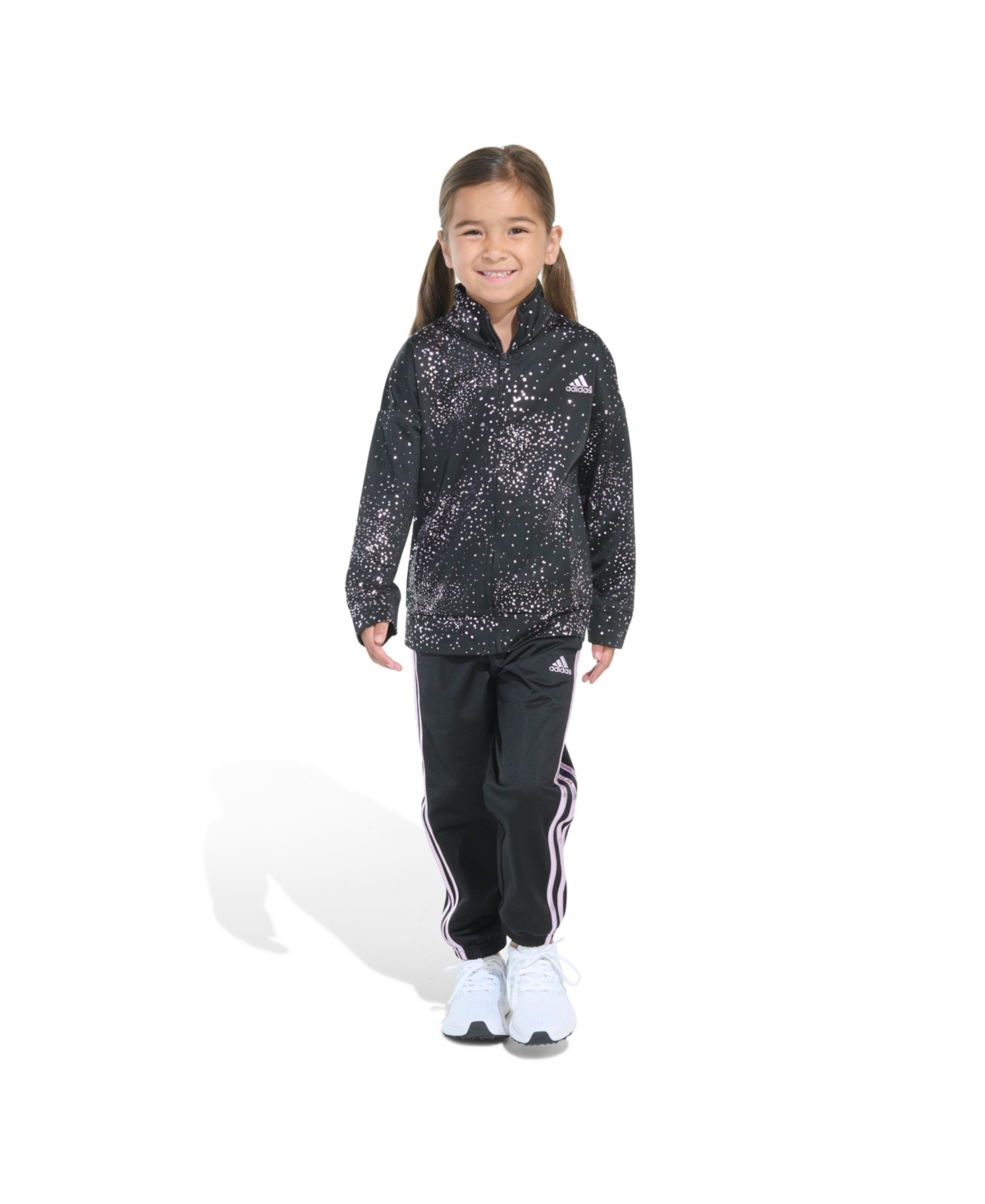 adidas Little & Toddler Girls Long Sleeve Printed Classic Tricot Track, 2-Piece Set - Black with Light Purple
