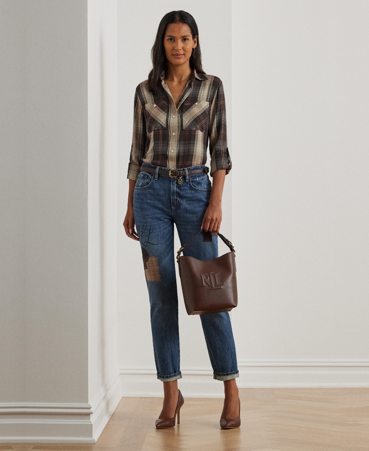 Lauren Ralph Lauren Women's Patchwork Boyfriend Tapered Ankle Jeans, Regular & Petite