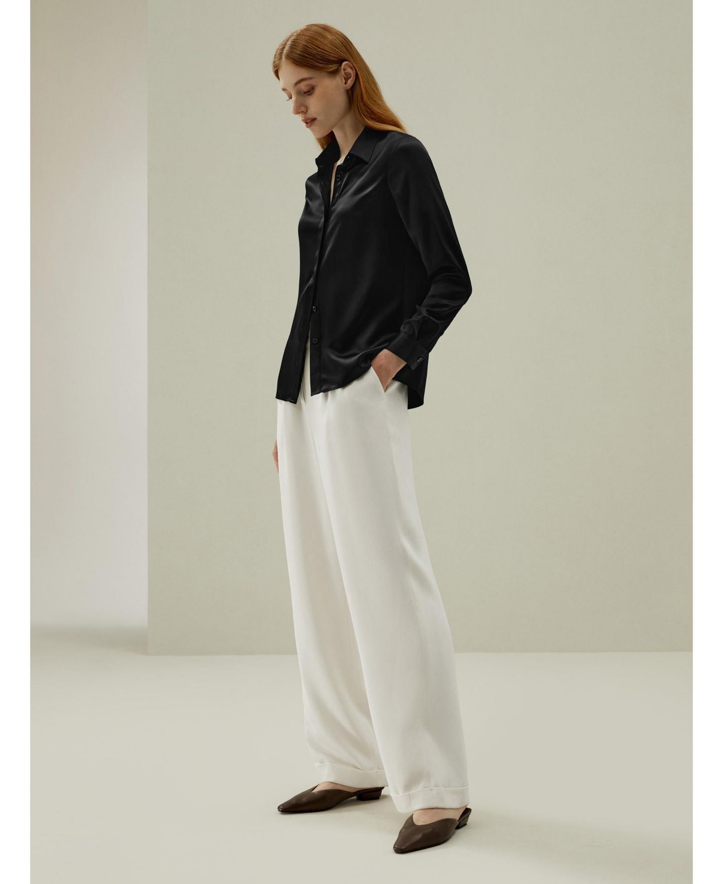 Женская рубашка LILYSILK Basic Concealed Placket Regular Fit Silk, цвет: Чёрный — фото 4
