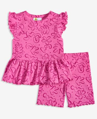 Epic Threads - Toddler Girls Bubble-Floral-Print Rib Ruffled Top & Shorts, 2 Piece Set