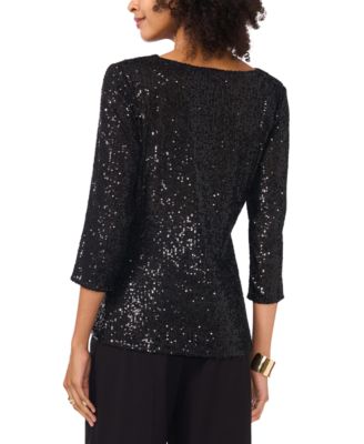 Women's Sequined Cowlneck 3/4-Sleeve Top
