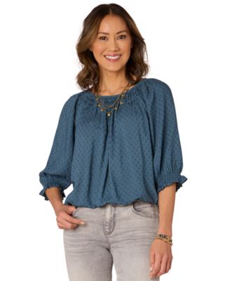 Democracy - Petite Printed Elbow-Sleeve Bubble-Hem Top