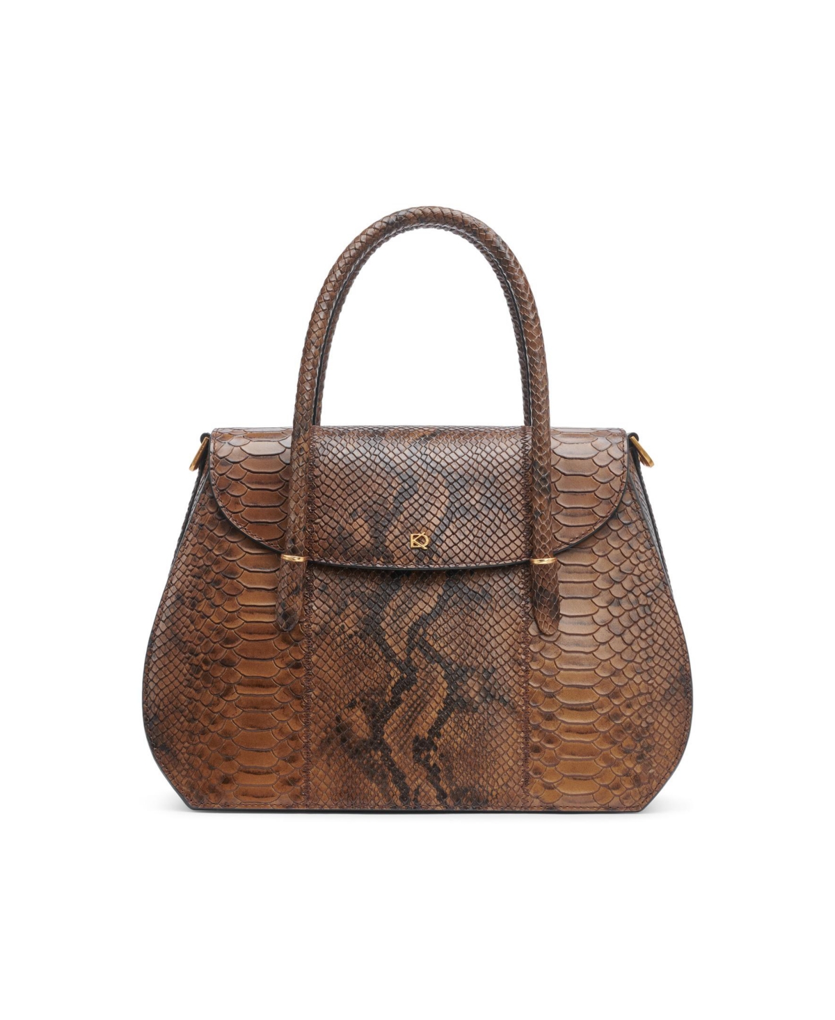 Donna Karan Bellerose Double Top Handle Python Satchel In Teak