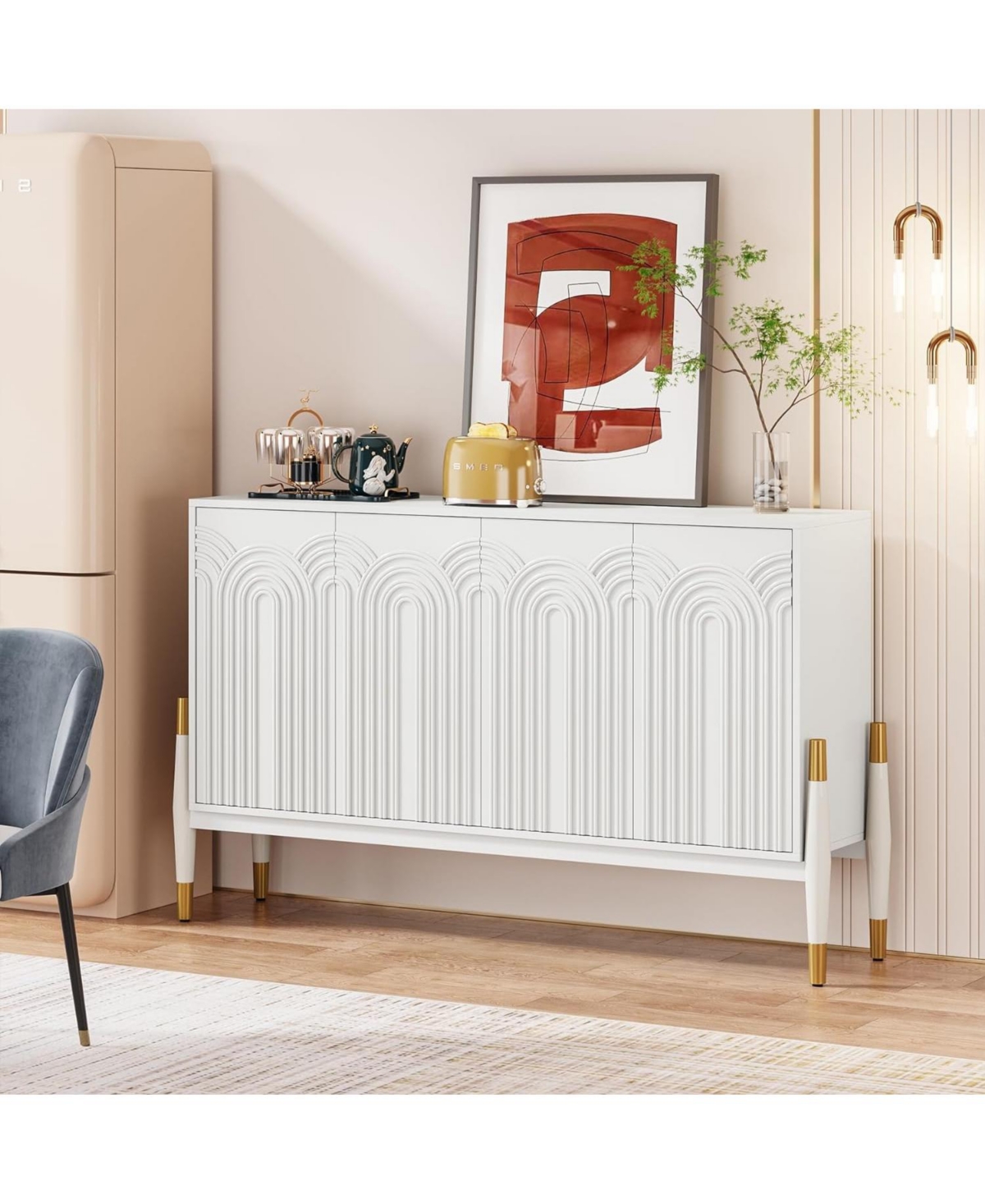 Tribesigns Sideboard Buffet Cabinet with Storage, 59" Modern Kitchen Storage Cabinet with 4 Doors & Shelves, Accent Console Television Table for Livin