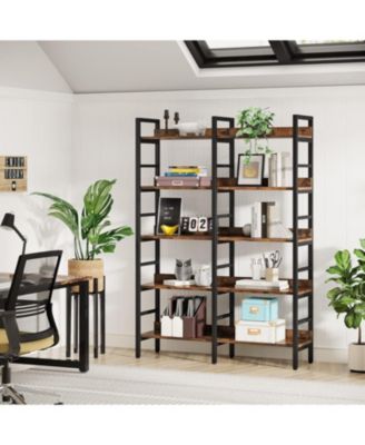 5-Tier Industrial Bookshelf, 71”H x 47”W Etagere Bookcase, Freestanding Double Wide Book Shelf for Storage and Display