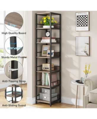 6-Tier Corner Shelf Set of 2, 75 Inch Tall Narrow Bookshelf Storage Rack, Etagere Shelves Display Stand for Small Spaces, Rustic Open Bookcase Square Shelf Tower for Living Room Bathroom