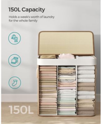 3-Section Laundry Hamper with Lid