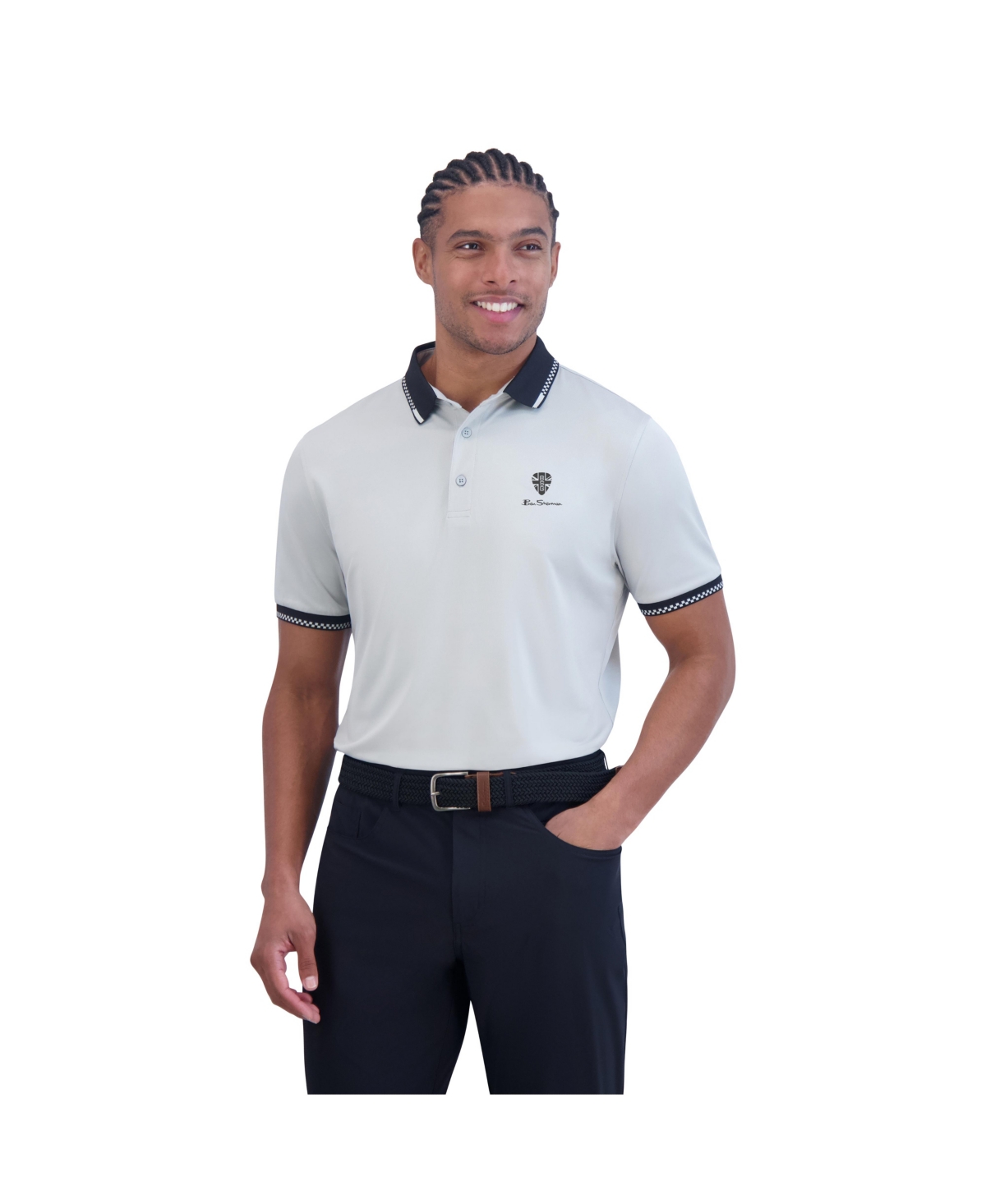 Men's Checker Rib Tech Pique Sports Fit Polo Shirt - Sea
