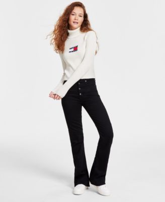 Womens Logo Flag Turtleneck Sweater Sylvia High Rise Flare Jeans