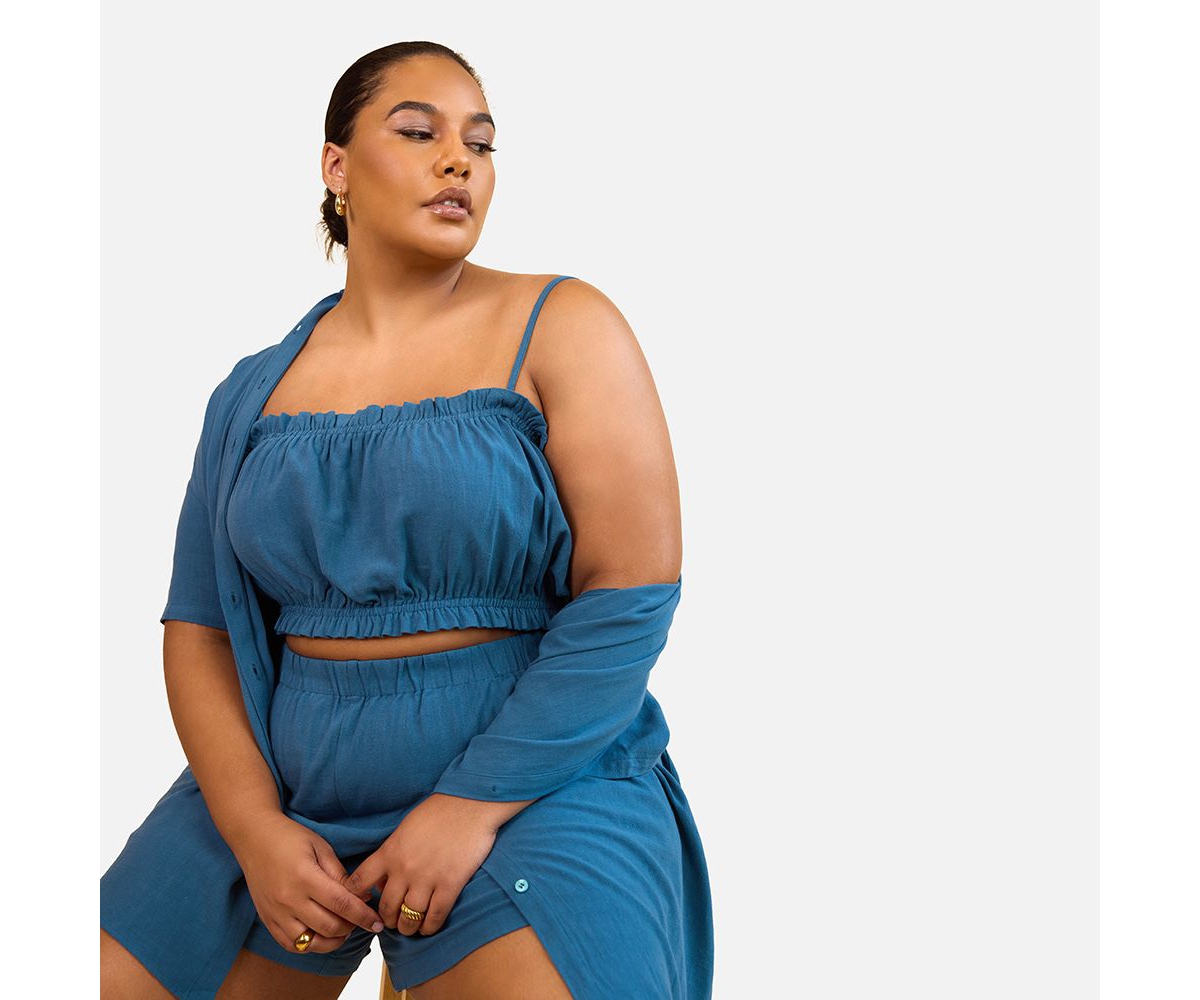 Women's Clio Linen Peasant Crop Top - Blue