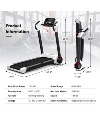 2.25 HP Electric Motorized Folding Running Treadmill Machine with LED Display-White