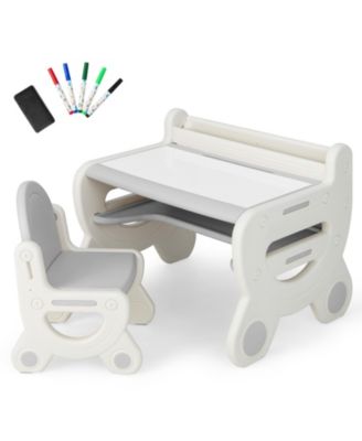 Kids Drawing Table and Chair Set for Reading Playing with Pens and Blackboard Eraser