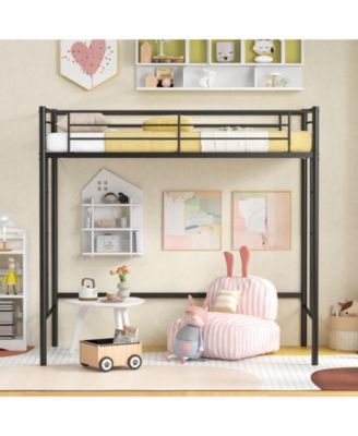 Twin Size Loft Bed Heavy Duty Metal Loft Bed Frame with Safety Guardrail