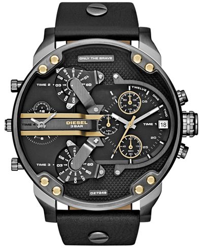 Diesel Men's Mr. Daddy 2.0 Black Leather Strap Watch 66x57mm DZ7348
