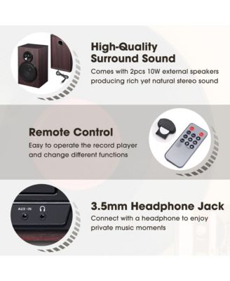 Vinyl Record Player with Speakers Turntable Bluetooth Tape Cassette CD Player Retro