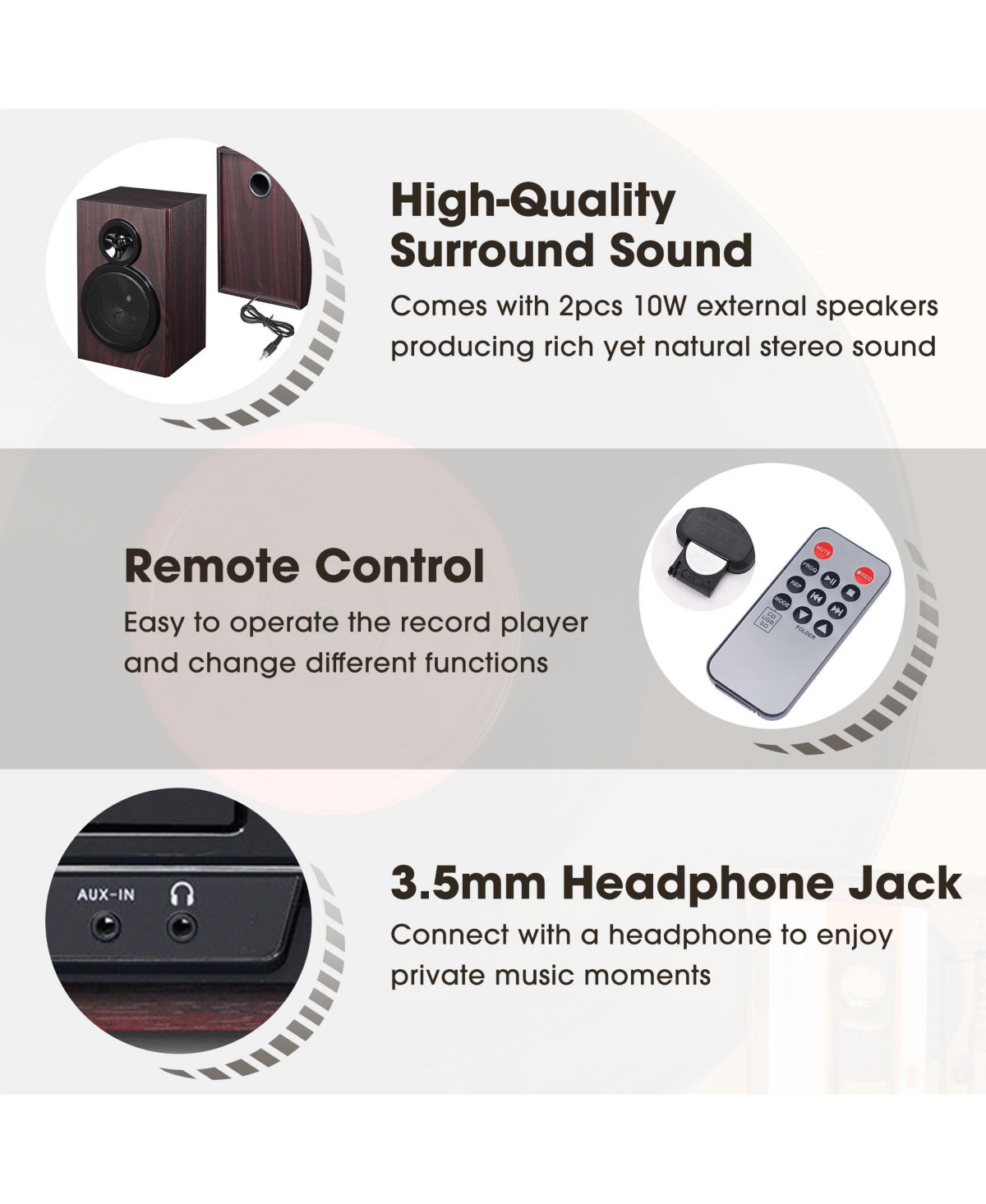 Yescom Vinyl Record Player with Speakers Turntable Bluetooth Tape Cassette Cd Player Retro
