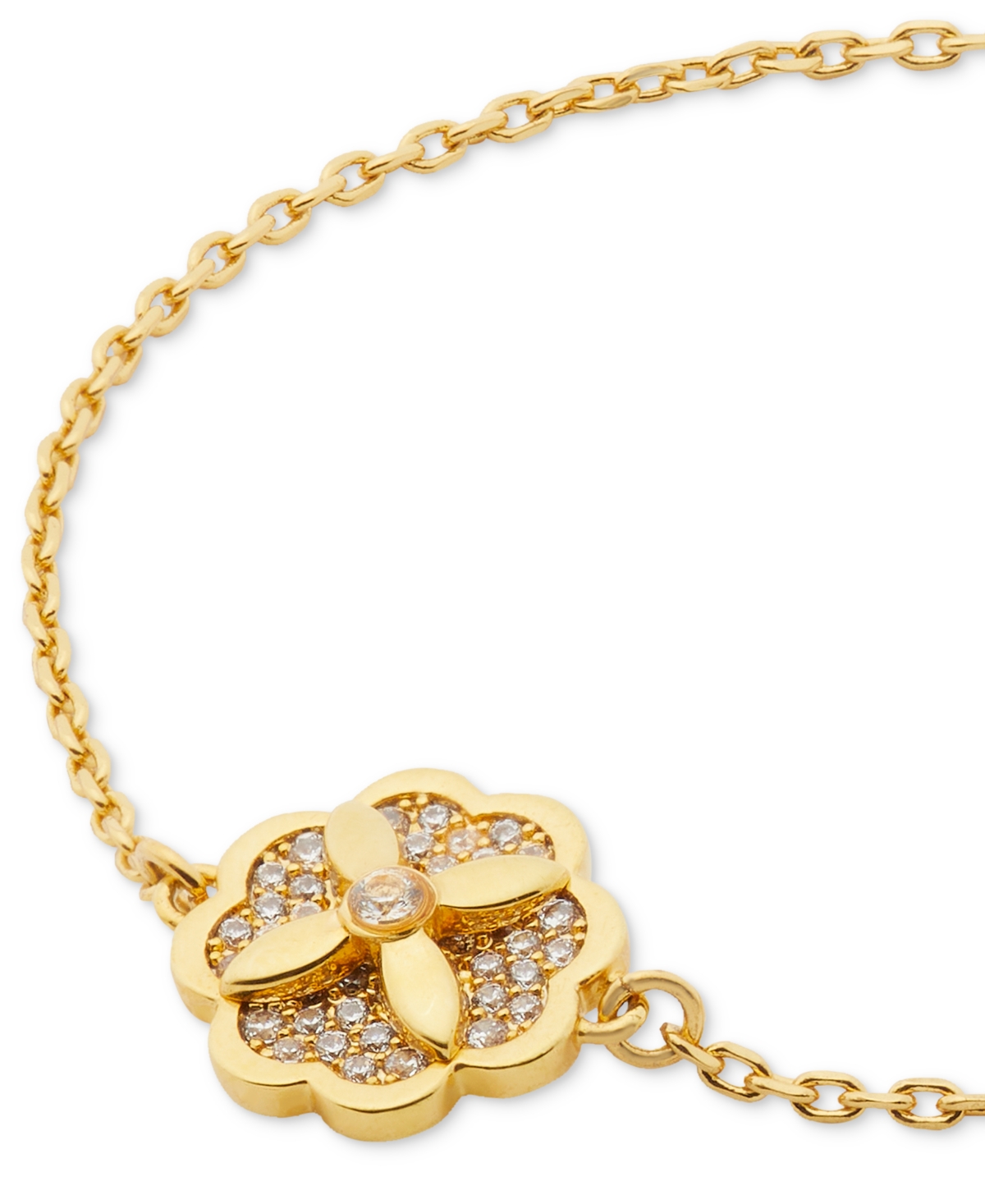 Kate Spade New York Gold-Tone Pave Flower Charm Link Bracelet -gold