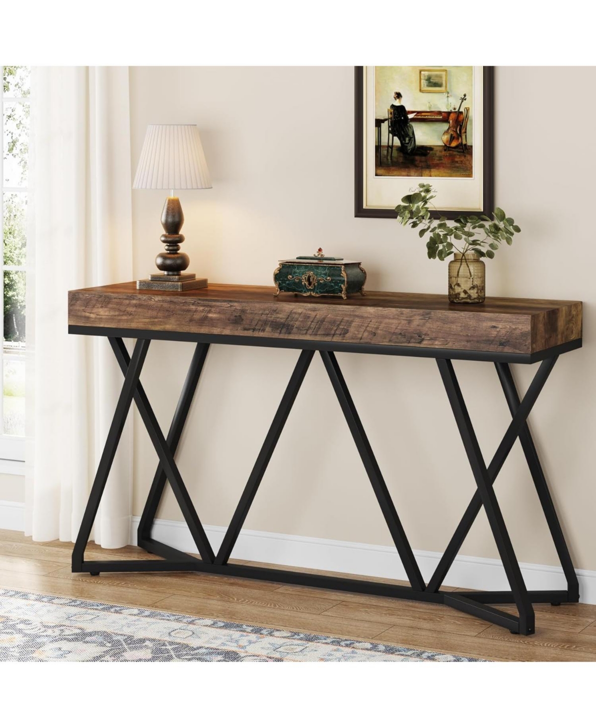 Tribesigns Console Table, Farmhouse Sofa Table Wood Entryway Table with Unique Metal Base, Behind The Couch Table Foyer Table, Industrial Acce