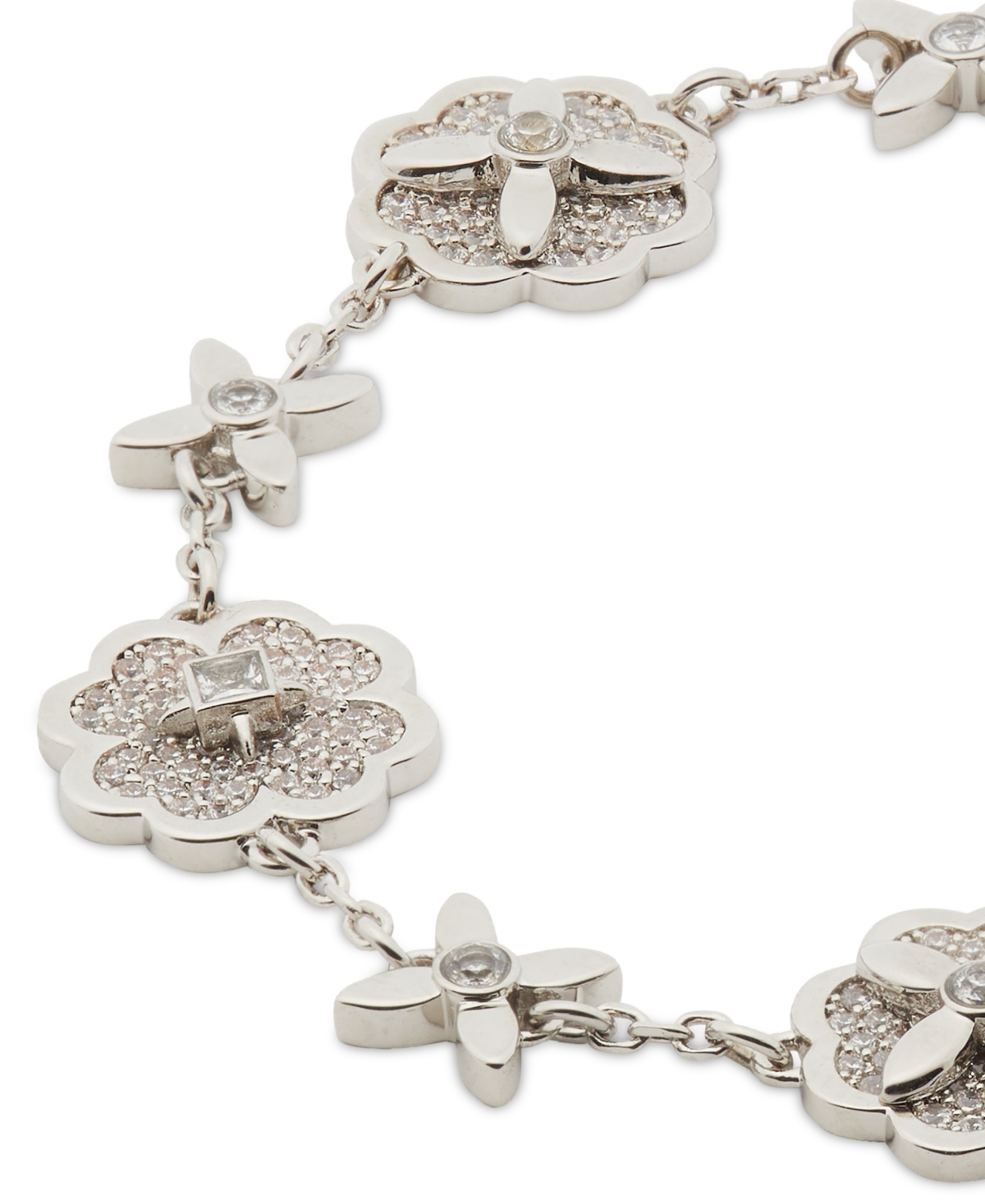 Kate Spade New York Silver-Tone Pave Flower Charm Flex Bracelet -silv