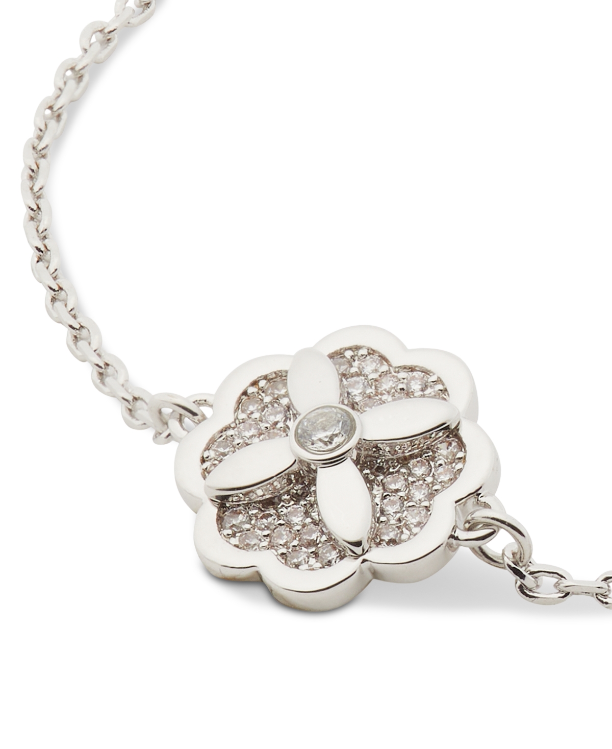Kate Spade New York Silver-Tone Pave Flower Charm Link Bracelet -silv