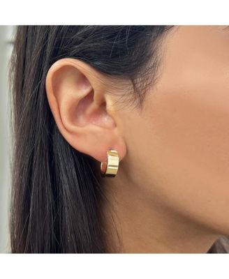 Mini Square Tube Huggie Hoop Earrings 14K Gold