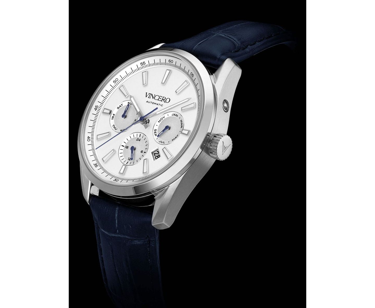 Мужские часы Vincero Reserve Automatic Watch with Miyota 9100 and H-Shaped Bracelet, цвет: Синий / Серебряный — фото 2