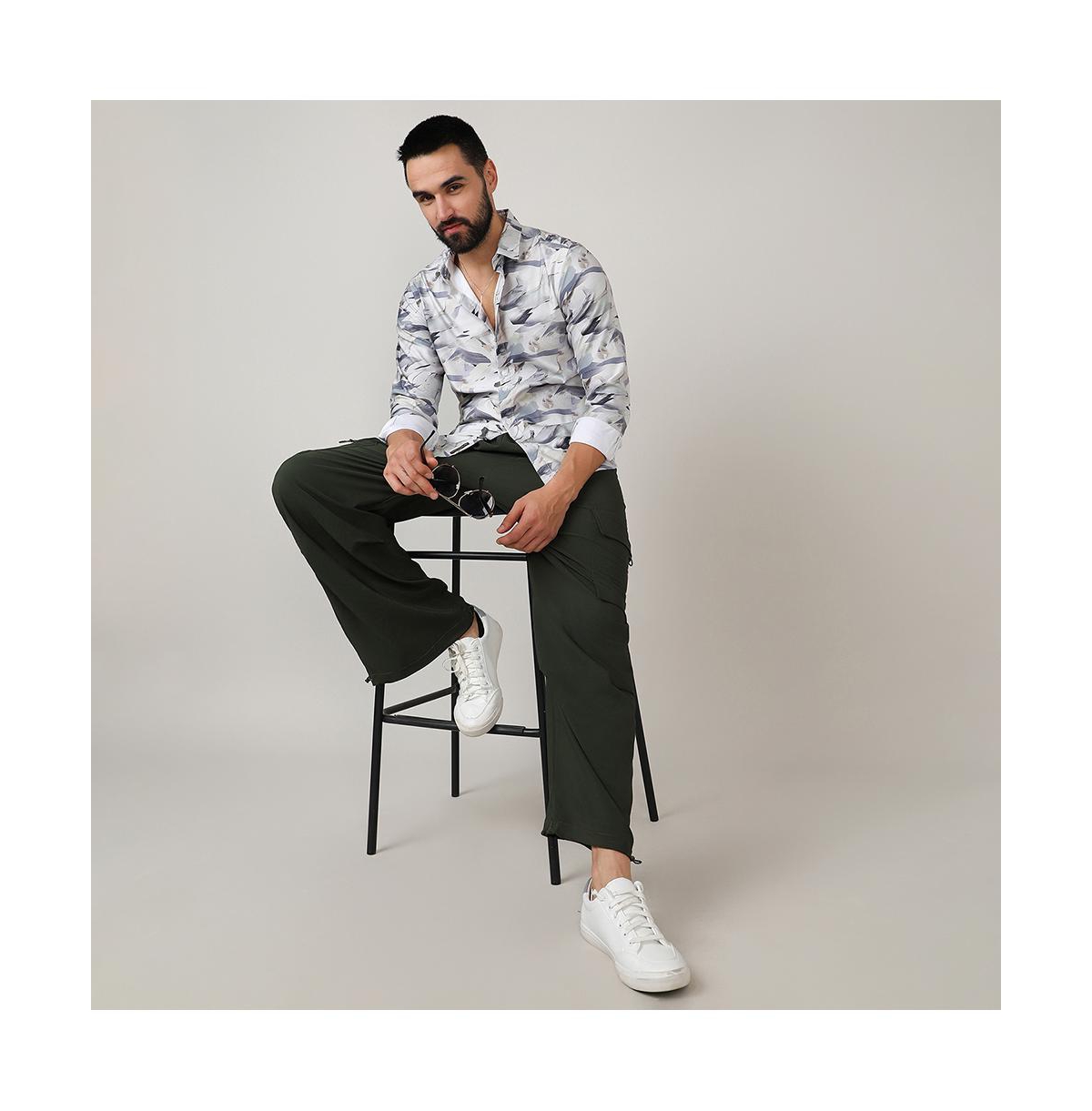 Campus Sutra Men's CharcoalAbstract Fade Shirt - Grey