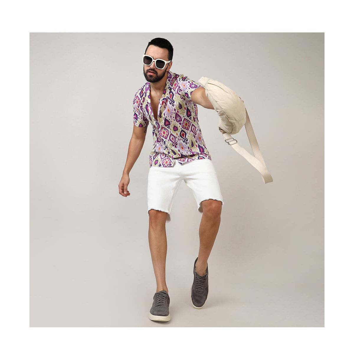 Campus Sutra Men's Lavender & PearEthnic Shirt - Yellow