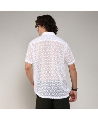 Men's Chalk White Self-Design Cubic Shirt