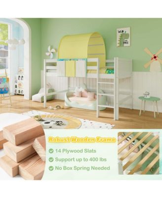 Twin Loft Bed with Tower & Tent 3 Storage Pockets Safety Guardrail and Ladder