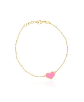 Bubblegum Pink Single Heart Bracelet 14K Gold