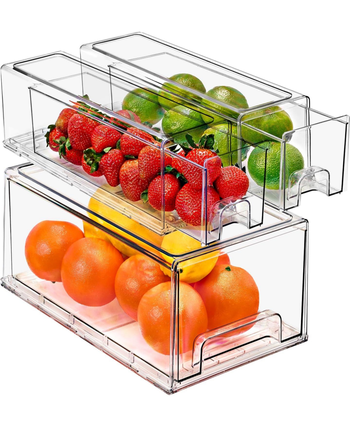 3 Piece (2 Small and 1 Large) Clear Stackable Pull-Out Drawers - Organization and Storage Containers for Kitchen, Pantry, Bathroom and More - C