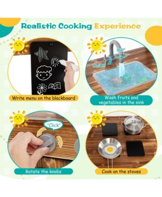 Wooden Mud Kitchen with Chalkboard, Stoves, Removable Sink & Accessories