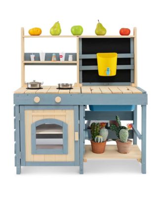 2-In-1 Outdoor Mud Kitchen with Faucet & Removable Sink Metal Baskets Storage Bag