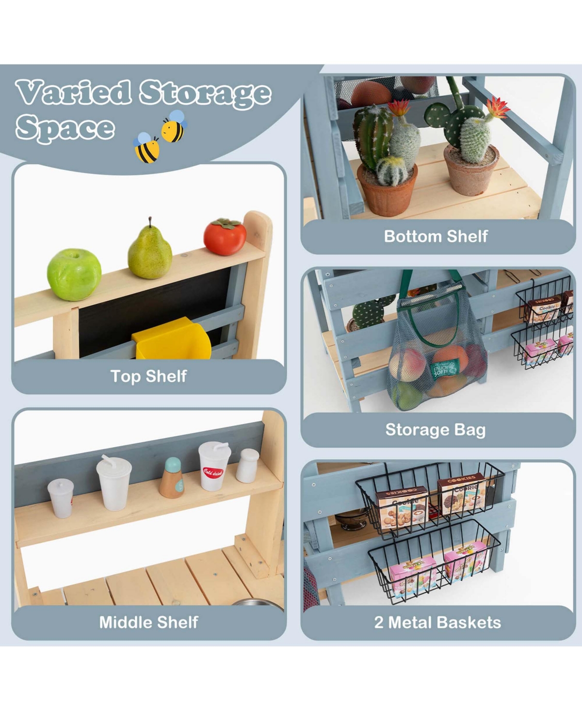 Costway 2-In-1 Outdoor Mud Kitchen with Faucet & Removable Sink Metal Baskets Storage Bag