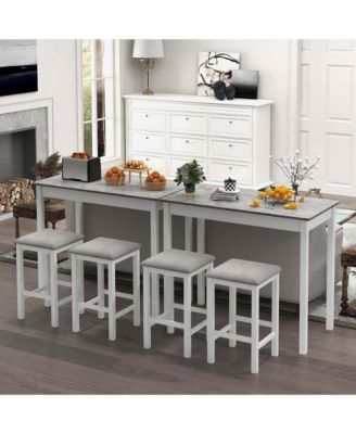 3 PCS Bar Table Set Dining Table & 2 PVC Leather Upholstered Bar Stools